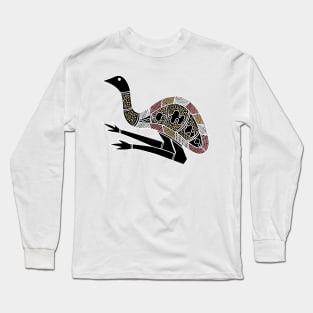 Aboriginal Art - Emu Black Long Sleeve T-Shirt